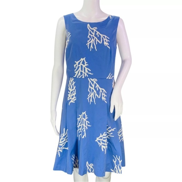 Brooks Brothers,Coral Patterned Sleeveless Dress,Blue,Excellent Condition,Size10 - Picture 1 of 10